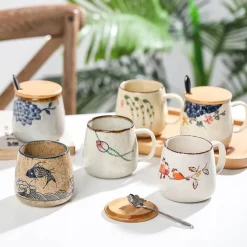 The Decor Haven Küche & Esszimmer-Japanische handgefertigte Keramiktassen – Retro-Design