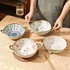 Tom Küche & Esszimmer-Japanische Keramik-Nudelschüssel mit Griff, 75-Zoll-Suppenschüssel für Ramen-Warmgerichte