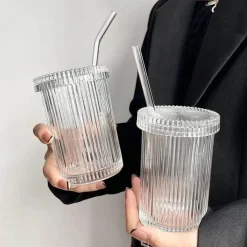 Plates u0026 More Küche & Esszimmer-Japanisches Glasbecher-Set mit Strohhalm – Kaffee- und Teebecher mit Deckel