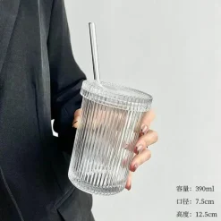 Plates u0026 More Küche & Esszimmer-Japanisches Glasbecher-Set mit Strohhalm – Kaffee- und Teebecher mit Deckel