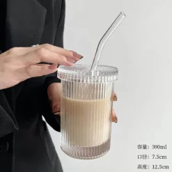 Plates u0026 More Küche & Esszimmer-Japanisches Glasbecher-Set mit Strohhalm – Kaffee- und Teebecher mit Deckel