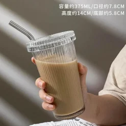 Plates u0026 More Küche & Esszimmer-Japanisches Glasbecher-Set mit Strohhalm – Kaffee- und Teebecher mit Deckel