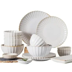 Tom Küche & Esszimmer-Japanisches weißes Keramik-Essteller-Set – elegantes Geschirr