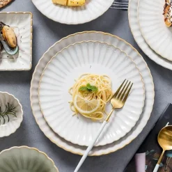 Tom Küche & Esszimmer-Japanisches weißes Keramik-Essteller-Set – elegantes Geschirr