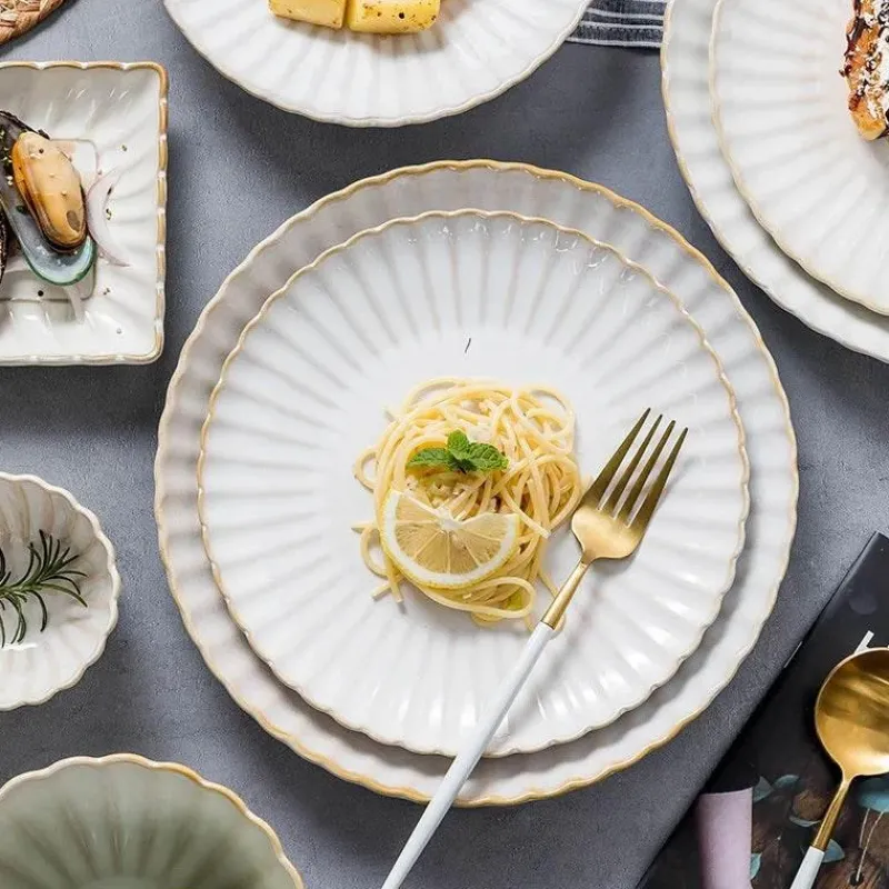 Tom Küche & Esszimmer-Japanisches weißes Keramik-Essteller-Set – elegantes Geschirr