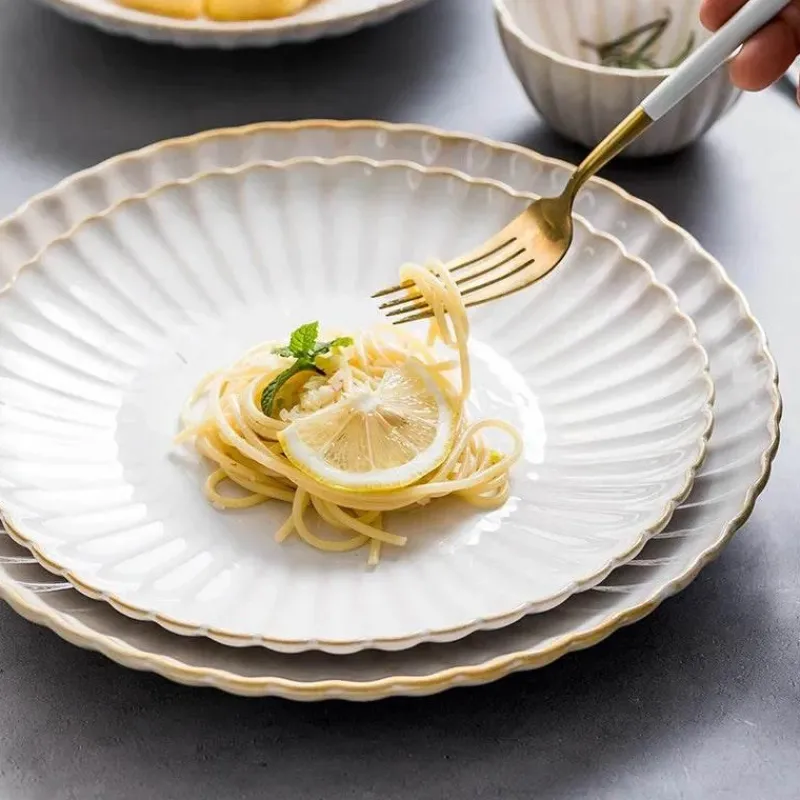 Tom Küche & Esszimmer-Japanisches weißes Keramik-Essteller-Set – elegantes Geschirr