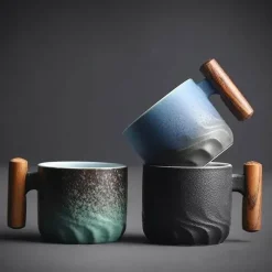Tom Küche & Esszimmer-Kaffeetasse aus Keramik mit Holzgriff – Tasse mit Farbverlaufsglasur für das Homeoffice