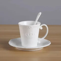 Plates u0026 More Küche & Esszimmer-Kaffeetasse und Untertasse aus Keramik – Europäisches Reliefdesign mit Löffel