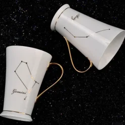 The Cozy Mug Küche & Esszimmer-Kaffeetassen mit Sternzeichen - Keramik-Set in Weißgold