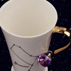 The Cozy Mug Küche & Esszimmer-Kaffeetassen mit Sternzeichen - Keramik-Set in Weißgold