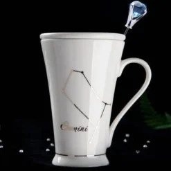 The Cozy Mug Küche & Esszimmer-Kaffeetassen mit Sternzeichen - Keramik-Set in Weißgold