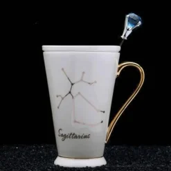 The Cozy Mug Küche & Esszimmer-Kaffeetassen mit Sternzeichen - Keramik-Set in Weißgold