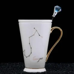 The Cozy Mug Küche & Esszimmer-Kaffeetassen mit Sternzeichen - Keramik-Set in Weißgold