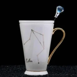 The Cozy Mug Küche & Esszimmer-Kaffeetassen mit Sternzeichen - Keramik-Set in Weißgold