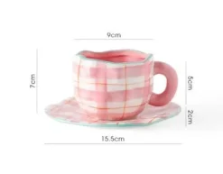 Plates u0026 More Küche & Esszimmer-Kaffeetassen-Set aus Keramik – mikrowellengeeignet, Blumenmuster, mit Untertasse