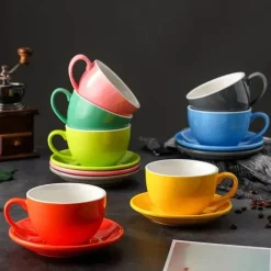 Plates u0026 More Küche & Esszimmer-Kaffeetassen-Set aus Keramik – 350 ml Tassen mit Untertassen, 2er-Set