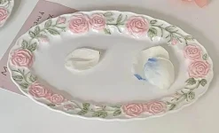 Plates u0026 More Küche & Esszimmer-Kaffeetassen-Set mit rosa Rosen – elegantes Trinkgeschirr mit Blumenmuster für Partys