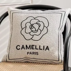 Pillow Haven Bettzeug-Kamelien-Jacquard-Kissenbezug – Luxuriöses nordisches Dekokissen für das Wohnzimmer