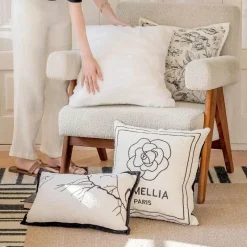 Pillow Haven Bettzeug-Kamelien-Jacquard-Kissenbezug – Luxuriöses nordisches Dekokissen für das Wohnzimmer