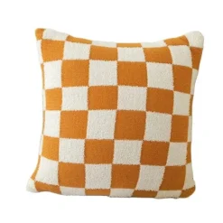 Pillow Haven Bettzeug|Wohndeko-Karierte Flockkissenhülle - Schwarz Orange Grün Dekokissen