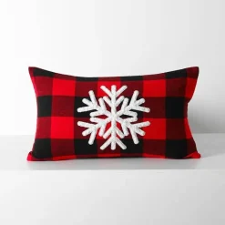 The Cushion Corner Bettzeug-Karierte Weihnachtskissenbezüge - Rote und schwarze bestickte Kissenbezüge