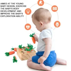 The Decor Haven Babyspielzeug-Karottenpflückspiel aus Holz – Lernspielzeug für Kinder