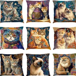 Pillow Haven Bettzeug-Katzen-Kissenbezug - Stilvoller Kissenbezug aus Leinen 45x45cm