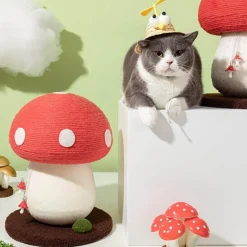 TailTrend Haustierspielzeug-Katzenkratzbaum in Pilzform – handgefertigte Haustiermöbel für verspielte Katzen