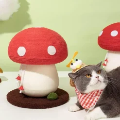 TailTrend Haustierspielzeug-Katzenkratzbaum in Pilzform – handgefertigte Haustiermöbel für verspielte Katzen
