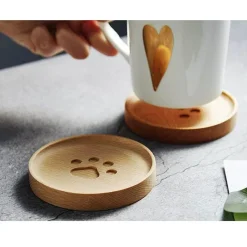 The Cozy Mug Küche & Esszimmer-Katzenpfoten-Holzuntersetzer - Süßes Tier-Trinkgeschirr