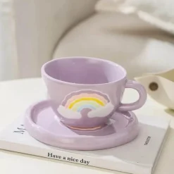 Plates u0026 More Küche & Esszimmer-Kawaii Blumen Keramik Tassen Set mit Löffelschale - Süße Kaffeetassen