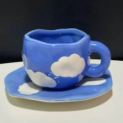 Plates u0026 More Küche & Esszimmer-Kawaii Blumen Keramik Tassen Set mit Löffelschale - Süße Kaffeetassen