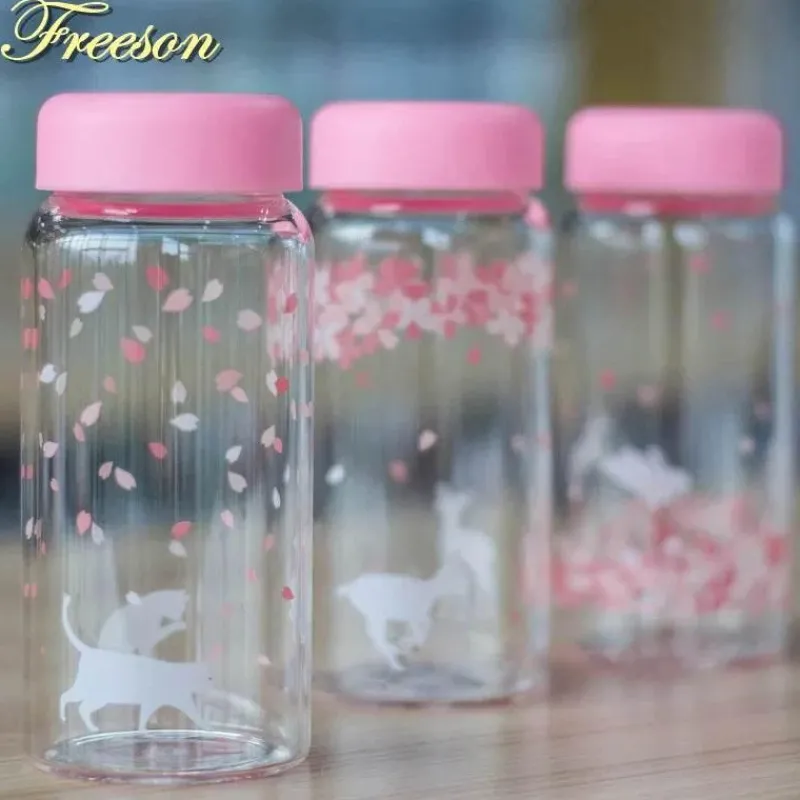 Feast u0026 Flair Küche & Esszimmer-Kawaii Sakura Glas-Wasserflasche – süßes Cartoon-Tier-Design, 310 ml