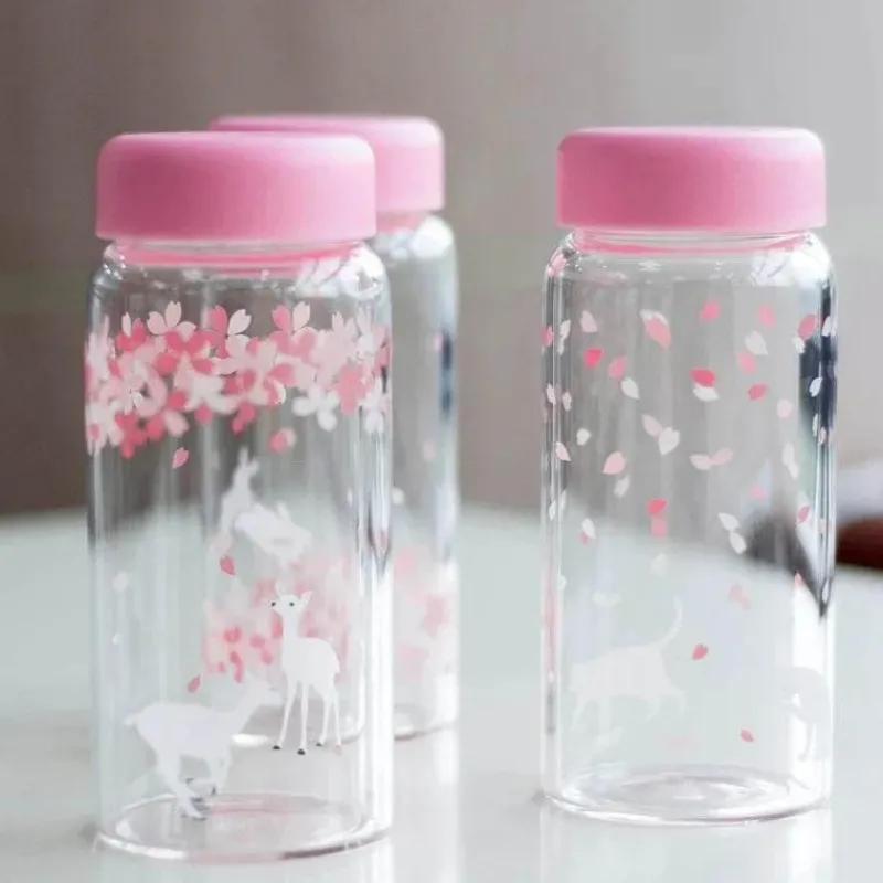 Feast u0026 Flair Küche & Esszimmer-Kawaii Sakura Glas-Wasserflasche – süßes Cartoon-Tier-Design, 310 ml