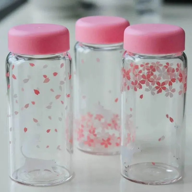 Feast u0026 Flair Küche & Esszimmer-Kawaii Sakura Glas-Wasserflasche – süßes Cartoon-Tier-Design, 310 ml