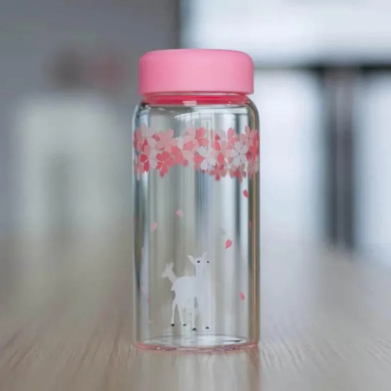 Feast u0026 Flair Küche & Esszimmer-Kawaii Sakura Glas-Wasserflasche – süßes Cartoon-Tier-Design, 310 ml