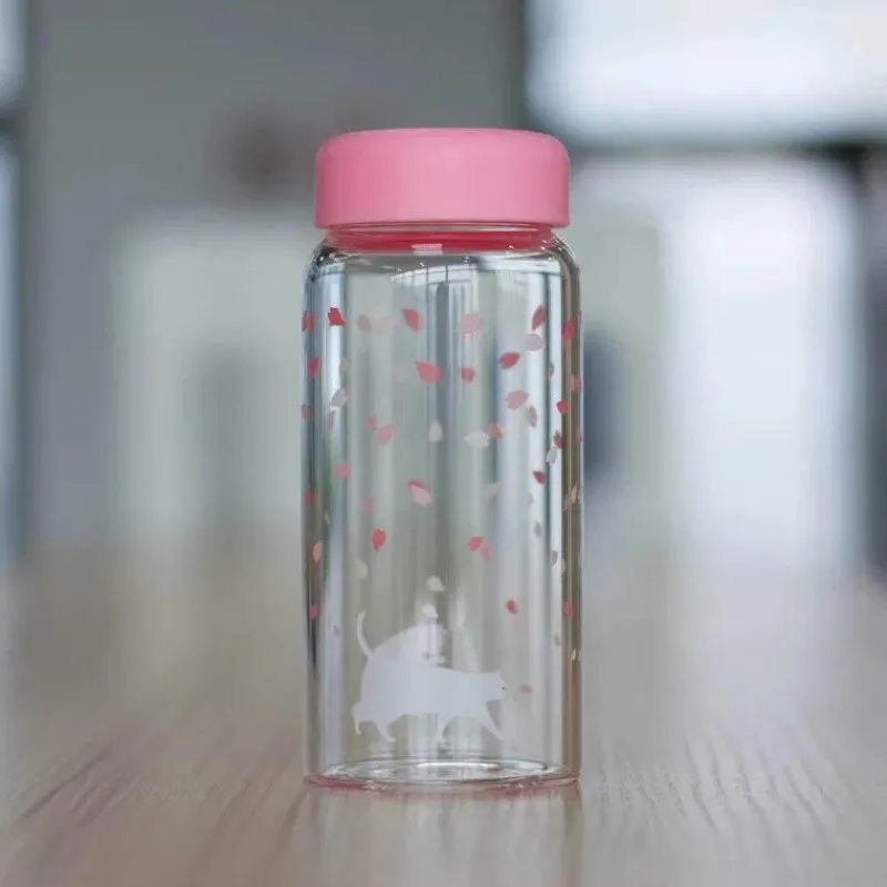 Feast u0026 Flair Küche & Esszimmer-Kawaii Sakura Glas-Wasserflasche – süßes Cartoon-Tier-Design, 310 ml