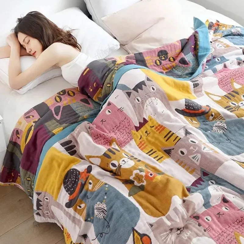 Wrap u0026 Relax Bettzeug-Kawaii-Katzen-Cartoon-Decke – weiche Doppelsteppdecke aus Baumwolle