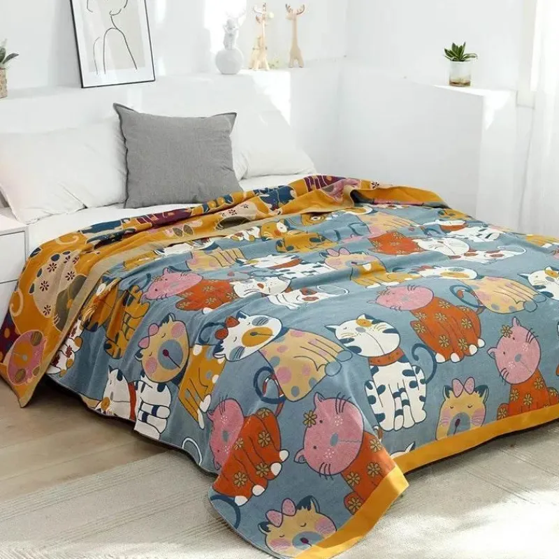 Wrap u0026 Relax Bettzeug-Kawaii-Katzen-Cartoon-Decke – weiche Doppelsteppdecke aus Baumwolle