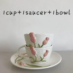 Plates u0026 More Küche & Esszimmer-Keramik Rosa Tulpe Teetasse Kuchenteller - Küchenzubehör-Set