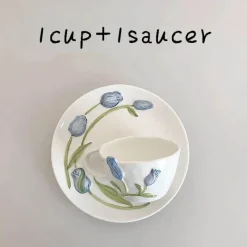 Plates u0026 More Küche & Esszimmer-Keramik Rosa Tulpe Teetasse Kuchenteller - Küchenzubehör-Set