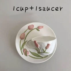 Plates u0026 More Küche & Esszimmer-Keramik Rosa Tulpe Teetasse Kuchenteller - Küchenzubehör-Set