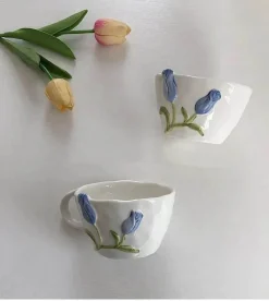 Plates u0026 More Küche & Esszimmer-Keramik Rosa Tulpe Teetasse Kuchenteller - Küchenzubehör-Set