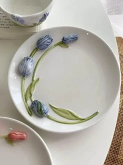 Plates u0026 More Küche & Esszimmer-Keramik Rosa Tulpe Teetasse Kuchenteller - Küchenzubehör-Set