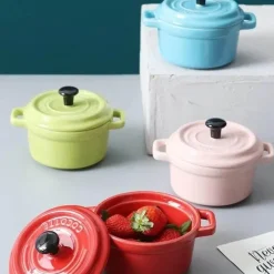 Tom Küche & Esszimmer-Keramik-Auflaufförmchen mit Deckel, ofenfeste Schüsseln zum Backen und Servieren