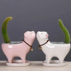 Timeless Vessels Wohndeko-Keramik-Blumentopf in Katzenform – Aufsteigendes Design für Pflanzen