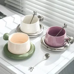 Plates u0026 More Küche & Esszimmer-Keramik-Cappuccinotassen-Untertassen-Set - Personalisierte Kaffeetassen