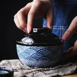 Elegance at the Table Küche & Esszimmer-Keramik-Eintopfschüssel mit Deckel – japanisches Suppen- und Dessertgericht