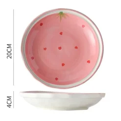 Elegance at the Table Küche & Esszimmer-Keramikgeschirr-Set – handbemalter rosa Erdbeer-Liebesschüssel-Teller