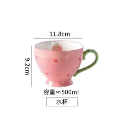 Elegance at the Table Küche & Esszimmer-Keramikgeschirr-Set – handbemalter rosa Erdbeer-Liebesschüssel-Teller